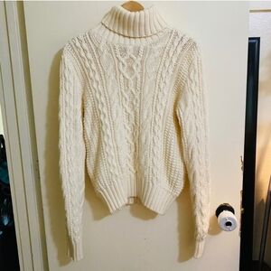 Ralph Lauren womens ivory cable knit cotton turtleneck sweater fisherman XL